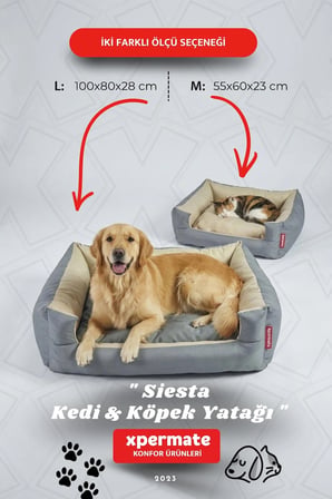Kedi Yatağı Ve Köpek Yatağı 55X60X23 Fermuarlı Evcil Hayvan Yatağı Yuvi Siesta Antrasit Bej