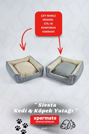 Kedi Yatağı Ve Köpek Yatağı 55X60X23 Fermuarlı Evcil Hayvan Yatağı Yuvi Siesta Antrasit Bej