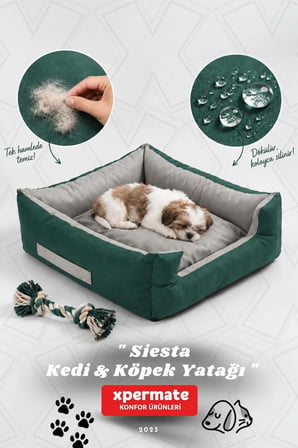 Kedi Yatağı Ve Köpek Yatağı 55X60X23 Fermuarlı Evcil Hayvan Yatağı Yuvi Siesta Yeşil