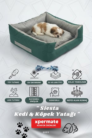 Kedi Yatağı Ve Köpek Yatağı 55X60X23 Fermuarlı Evcil Hayvan Yatağı Yuvi Siesta Yeşil