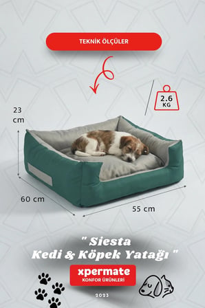 Kedi Yatağı Ve Köpek Yatağı 55X60X23 Fermuarlı Evcil Hayvan Yatağı Yuvi Siesta Yeşil
