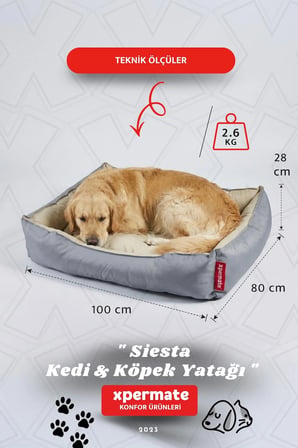 Kedi Yatağı Ve Köpek Yatağı Fermuarlı Evcil Hayvan Yatağı Yuvi Siesta 80X100X28 Antrasit Bej