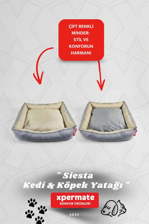 Kedi Yatağı Ve Köpek Yatağı Fermuarlı Evcil Hayvan Yatağı Yuvi Siesta 80X100X28 Antrasit Bej