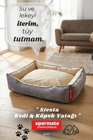 Kedi Yatağı Ve Köpek Yatağı Fermuarlı Evcil Hayvan Yatağı Yuvi Siesta 80X100X28 Antrasit Bej