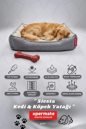 Kedi Yatağı Ve Köpek Yatağı Fermuarlı Evcil Hayvan Yatağı Yuvi Siesta 80X100X28 Antrasit Bej