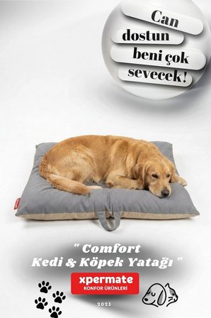 XPERMATE Comfort Köpek Yatağı, Kedi Yatağı, Tüy Tutmayan ve Su İtici Kumaş 55 x 65 cm Antrasit Bej