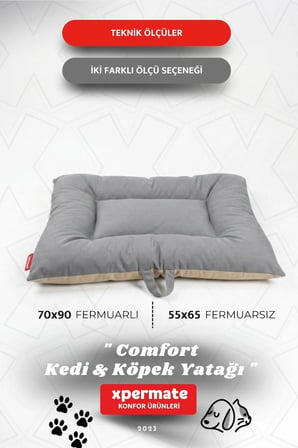 XPERMATE Comfort Köpek Yatağı, Kedi Yatağı, Tüy Tutmayan ve Su İtici Kumaş 55 x 65 cm Antrasit Bej
