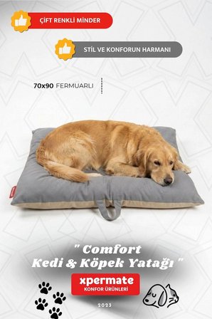 XPERMATE Comfort Köpek Minderi Köpek Yatağı Kedi Yatağı ,Kılıflı, Fermuarlı,70 x 90 CM Ant-Bej