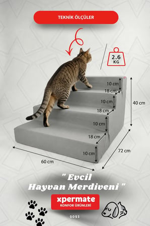 Köpek Merdiveni Kedi Merdiveni 4 Basamaklı Evcil Hayvan Merdiveni Antrasit