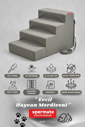 Köpek Merdiveni Kedi Merdiveni 4 Basamaklı Evcil Hayvan Merdiveni Antrasit