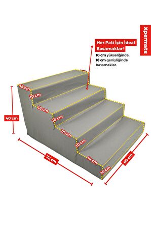 XPERMATE Evcil Hayvan Merdiveni - Kedi Merdiveni - Köpek Merdiveni , 4 Basamaklı, Fermuarlı Antrasit