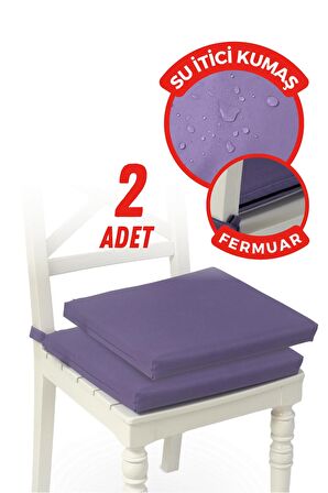 Xpermate Fermuarlı 2'li Sandalye Minderi Su İtici Kumaş 40x40Cm Sünger Sandalye Minderi Bağcıklı Mor