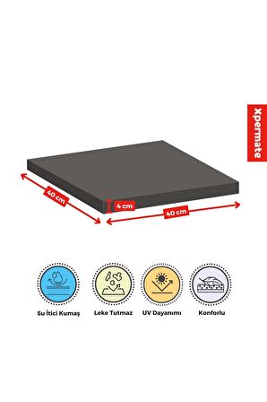 Xpermate Fermuarlı 4'lü Sandalye Minderi Su İtici Kumaş 40x40Cm Sünger Sandalye Minderi Bağcıklı Antrasit