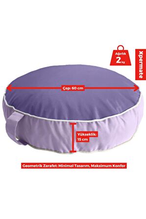 İç ve Dış Mekan Meditasyon Minderi, Su itici Kumaş, Fermuarlı Yoga Minderi UV Güneş Dayanımı 60x15 cm Mor-Lila