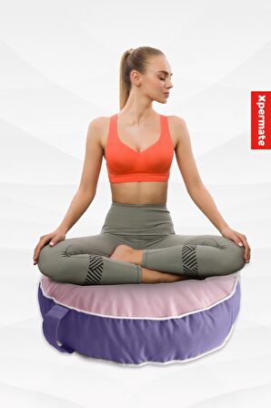 İç ve Dış Mekan Meditasyon Minderi, Su itici Kumaş, Fermuarlı Yoga Minderi UV Güneş Dayanımı 60x15 cm Pembe-Lila