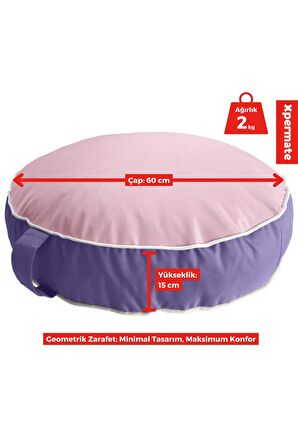 İç ve Dış Mekan Meditasyon Minderi, Su itici Kumaş, Fermuarlı Yoga Minderi UV Güneş Dayanımı 60x15 cm Pembe-Lila