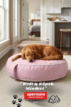 Fermuarlı Kedi ve Köpek Minderi Yuvarlak Kedi Minderi Yıkanabilir Kedi Köpek Yatağı 60x15 cm Pembe