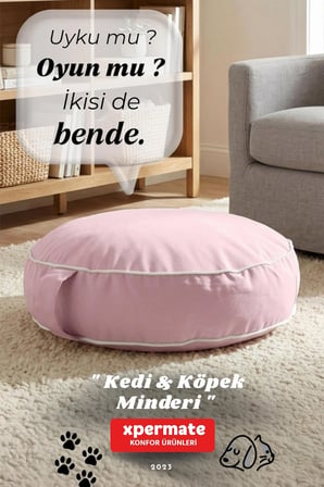 Fermuarlı Kedi ve Köpek Minderi Yuvarlak Kedi Minderi Yıkanabilir Kedi Köpek Yatağı 60x15 cm Pembe