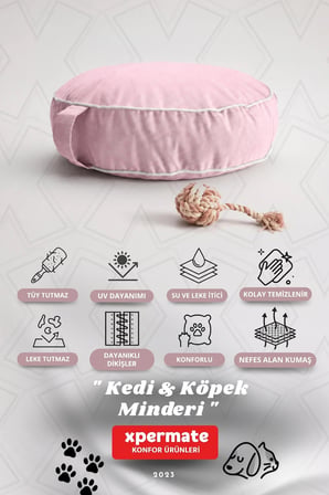 Fermuarlı Kedi ve Köpek Minderi Yuvarlak Kedi Minderi Yıkanabilir Kedi Köpek Yatağı 60x15 cm Pembe