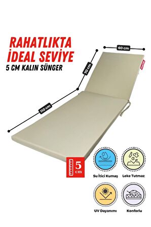 XPERMATE Fermuarlı Şezlong Minderi Su Geçirmez Kumaş Katlanır Şezlong Minderi Katlanabilir Plaj Minderi 60x180x5 Bej