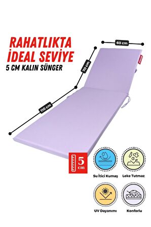 XPERMATE Fermuarlı Şezlong Minderi Su Geçirmez Kumaş Katlanır Şezlong Minderi Katlanabilir Plaj Minderi 60x180x5 Lila