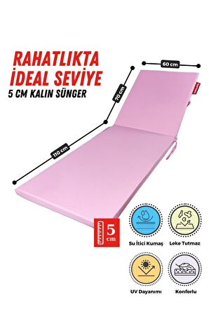 XPERMATE Fermuarlı Şezlong Minderi Su Geçirmez Kumaş Katlanır Şezlong Minderi Katlanabilir Plaj Minderi 60x180x5Pembe