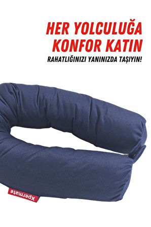 XPERMATE Fermuarlı Seyahat Yastığı Cırt Cırtlı Seyahat Boyun Yastığı Yolculuk Yastığı 110cm Lacivert