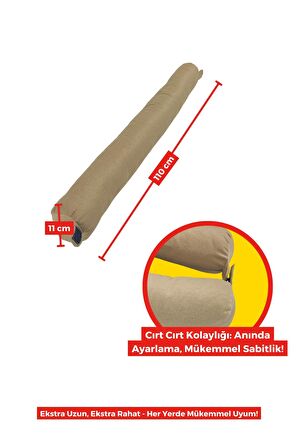 XPERMATE Fermuarlı Seyahat Yastığı Cırt Cırtlı Seyahat Boyun Yastığı Yolculuk Yastığı 110cm Bej