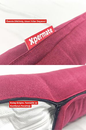 XPERMATE Fermuarlı Seyahat Yastığı Cırt Cırtlı Seyahat Boyun Yastığı Yolculuk Yastığı 110cm Bordo