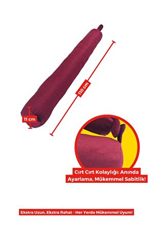 XPERMATE Fermuarlı Seyahat Yastığı Cırt Cırtlı Seyahat Boyun Yastığı Yolculuk Yastığı 110cm Bordo