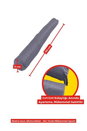 XPERMATE Fermuarlı Seyahat Yastığı Cırt Cırtlı Seyahat Boyun Yastığı Yolculuk Yastığı 110cm Gri