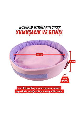 Sünger Simit Köpek Yuvası Küçük Irk Köpek Yatağı Ve Kedi Yatağı 55 Cm Pembe Lila