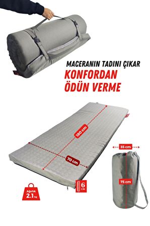 XPERMATE GezginMat Kamp Yatağı Taşıma Çantalı Kamp Matı Fermuarlı Kamp Minderi Çadır Matı Su itici Kumaş 70x180x6cm