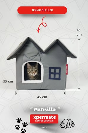 Kedi Evi Kedi Yuvası Kapalı Kedi Kulübesi Pet Villa Antrasit