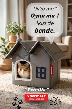 Kedi Evi Kedi Yuvası Kapalı Kedi Kulübesi Pet Villa Antrasit