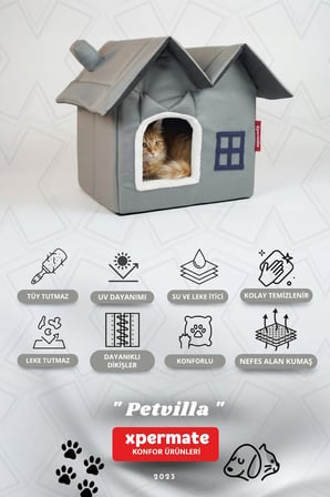 Kedi Evi Kedi Yuvası Kapalı Kedi Kulübesi Pet Villa Antrasit