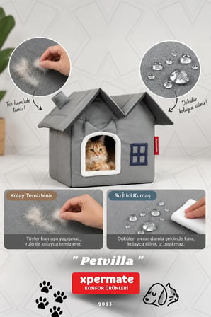 Kedi Evi Kedi Yuvası Kapalı Kedi Kulübesi Pet Villa Antrasit