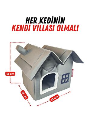 XPERMATE Pet Villa Kedi Evi Kedi Villası Kedi Kulübesi Kedi Evleri  Antrasit