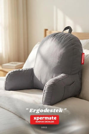 Kolçaklı Okuma Yastığı Sırt Minderi TV İzleme Yastığı Bel Destek Ergonomik Fermuarlı Yastık Antrasit