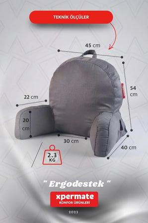 Kolçaklı Okuma Yastığı Sırt Minderi TV İzleme Yastığı Bel Destek Ergonomik Fermuarlı Yastık Antrasit