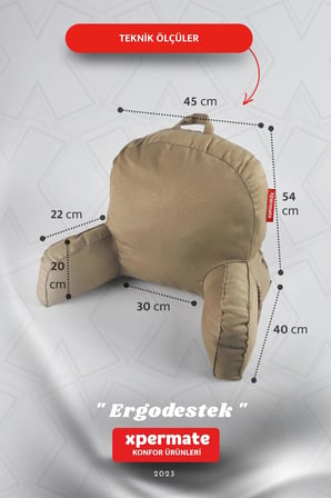 Kolçaklı Okuma Yastığı Sırt Minderi TV İzleme Yastığı Bel Destek Ergonomik Fermuarlı Yastık Bej