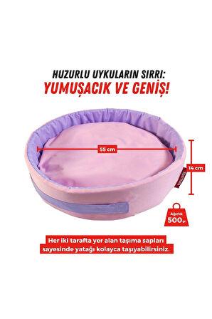 Sünger Simit Köpek Yuvası Küçük Irk Köpek Yatağı Ve Kedi Yatağı 55 Cm Pembe Lila