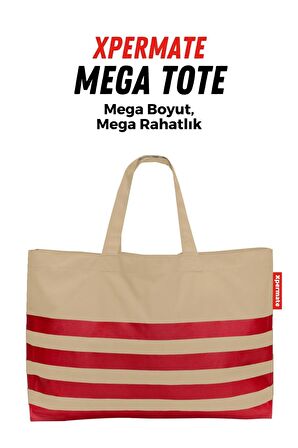 XPERMATE Mega Tote Çanta - Su İtici Plaj Çantası Günlük Omuz Çantası ve Kol Çantası The Tote Bag Bej