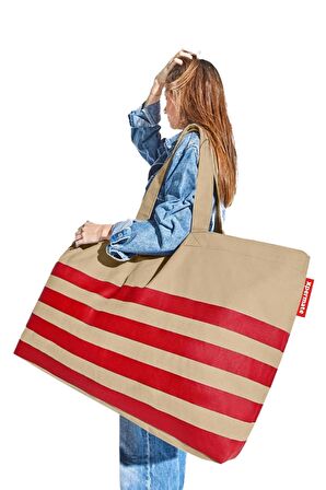 XPERMATE Mega Tote Çanta - Su İtici Plaj Çantası Günlük Omuz Çantası ve Kol Çantası The Tote Bag Bej