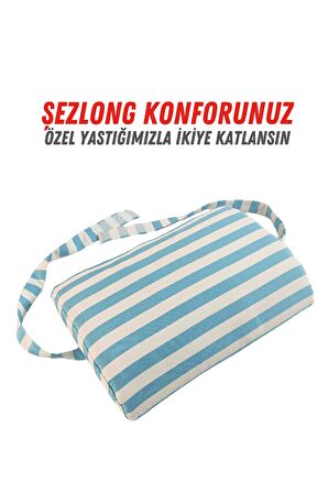 XPERMATE Şezlong Yastığı,Kafa Yastığı, Şezlong Minderi Yastığı Çıkarılabilir Baş ve Boyun Desteği Pofuduk Yastık Mavi Çizgili