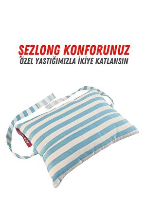 XPERMATE Şezlong Yastığı,Kafa Yastığı, Şezlong Minderi Yastığı Çıkarılabilir Baş ve Boyun Desteği Ergonomik Yastık Mavi Çizgili