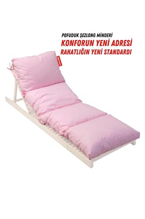 XPERMATE Pofuduk Şezlong Minderi 60x180x12Cm Su İtici,Katlanır,UV Güneş Dayanımı, Fermuar, Pembe