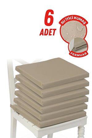 Xpermate Fermuarlı 6'lı Sandalye Minderi Su İtici Kumaş 40x40 Cm Bej