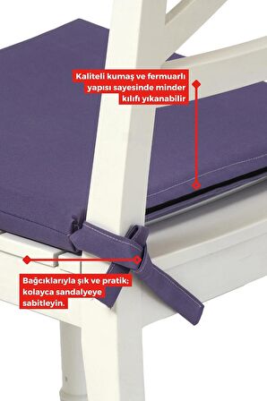 Xpermate Fermuarlı 6'lı Sandalye Minderi Su İtici Kumaş 40x40 Cm Mor