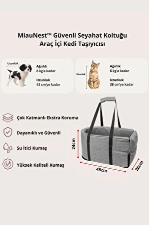 Xpermate MiauNest™ Kedi Taşıma Çantası Kedi Seyahat Çantası Araba içi Yatak ve Kedi Çantası Gri